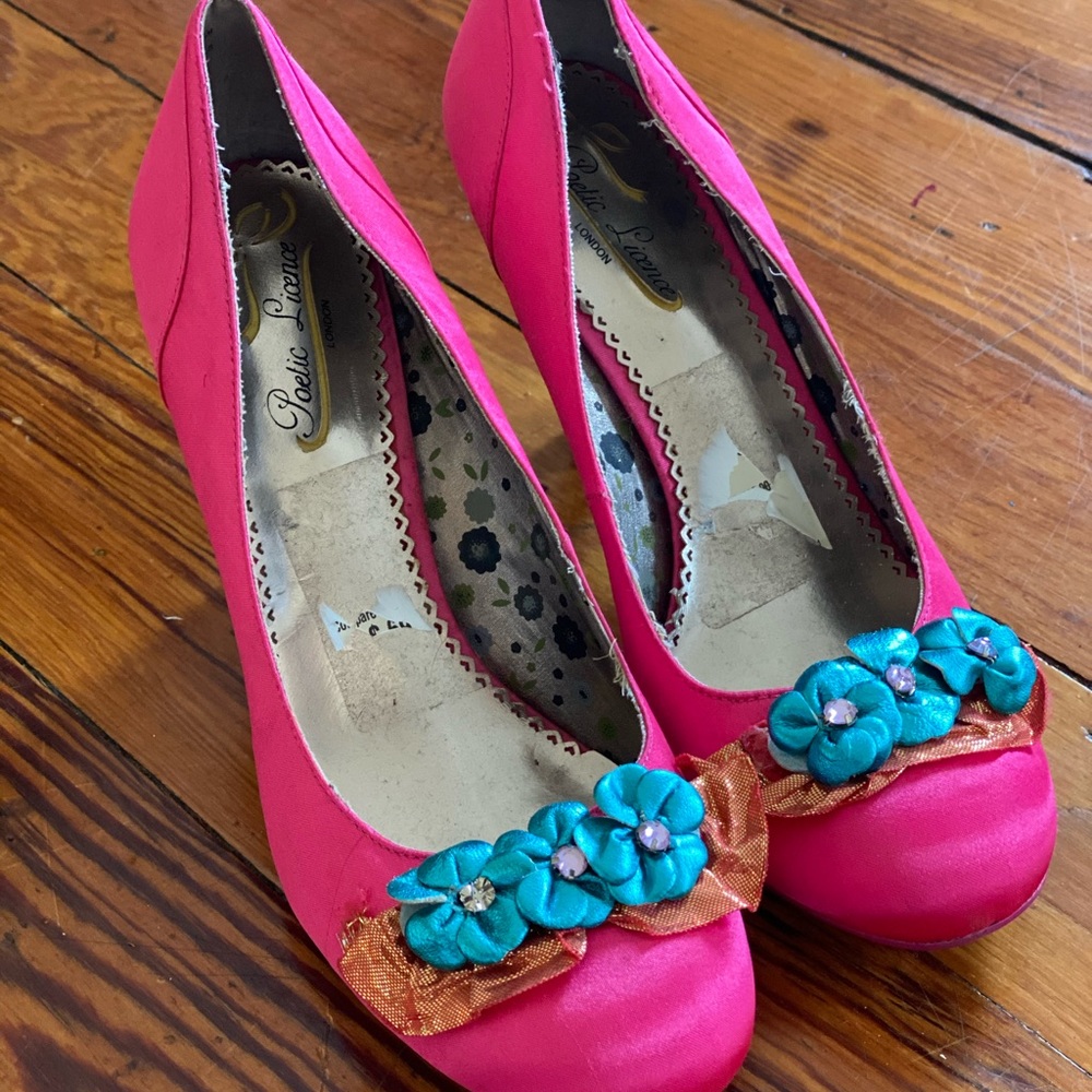 Magenta satin heels lolita cosplay shoe 38.5
y2k